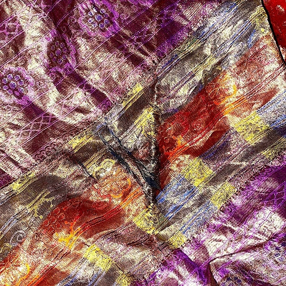 vintage euc cashmere & silk antique silk multilayered thick gold leaf oversized! - Picture 13 of 17